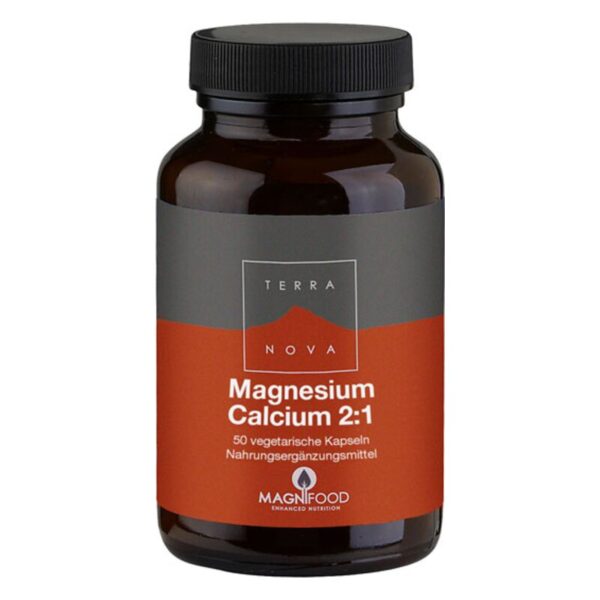 Dose mit Magnesium und Calcium im Verhältnis 2:1, Verpackungsdesign in Grau und Orange, vegetabil.