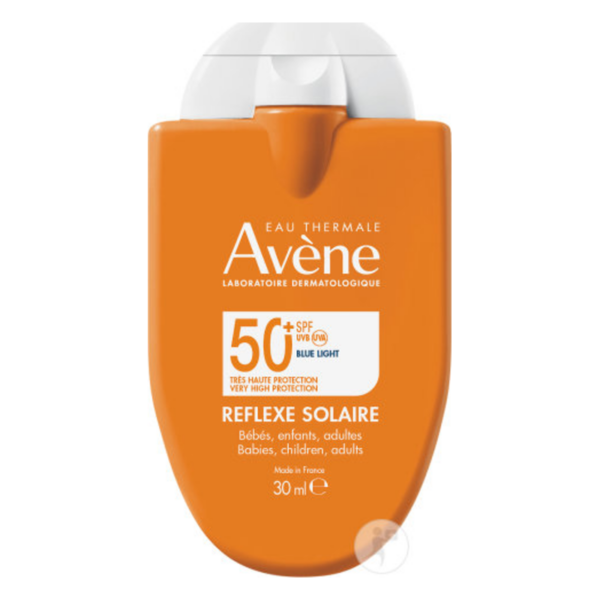 Sonnenschutzmittel von Avène in einer orangefarbenen Verpackung mit hoher Lichtschutzfaktor-Bewertung.