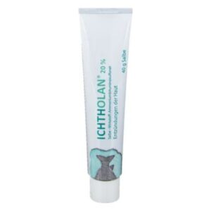 Sahne-Tube mit grünem Schriftzug "ICHTHOLAN 20 %" zur Behandlung von Hautentzündungen, 40 g Inhalt.