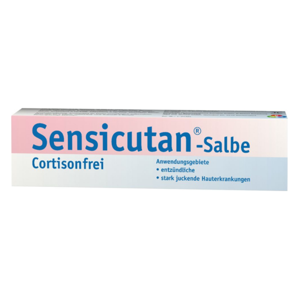 Verpackung der Sensicutansalbe, cortisonfrei, mit Anwendungshinweisen für entzündliche Hauterkrankungen.