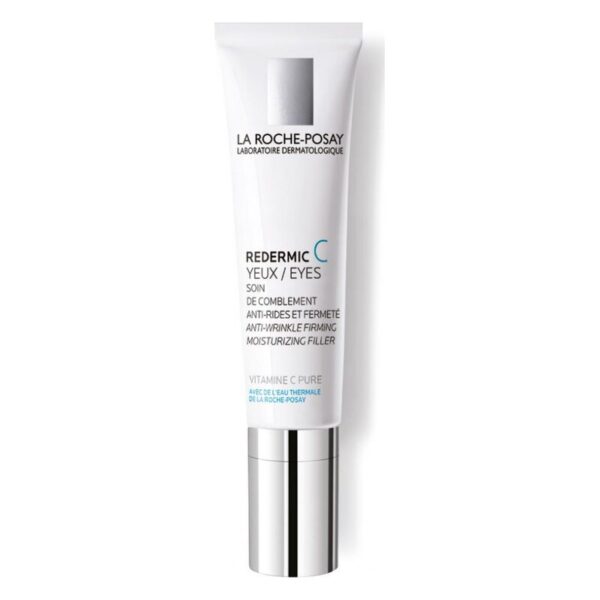 Hyaluron-Creme für die Augen von La Roche-Posay in einer eleganten, schlanken Tube mit silbernem Deckel.