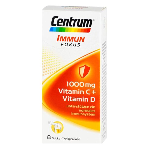 Centrum Immun FOCUS Verpackung mit 1000 mg Vitamin C und D zur Unterstützung des Immunsystems.