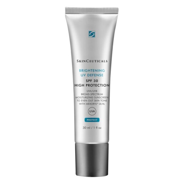 Sonnencreme in einer schmalen, silbernen Tube mit einem blauen Etikett, Anzeige von SPF 30 und Schutz vor UVA/UVB.