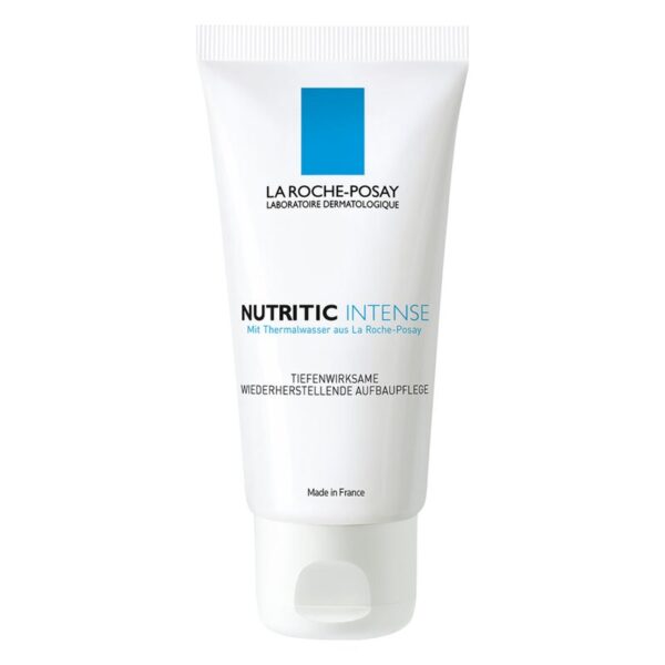 Weiße Tube mit der Aufschrift "Nutritic Intense" von La Roche-Posay, zur tiefenwirksamen Hautpflege.