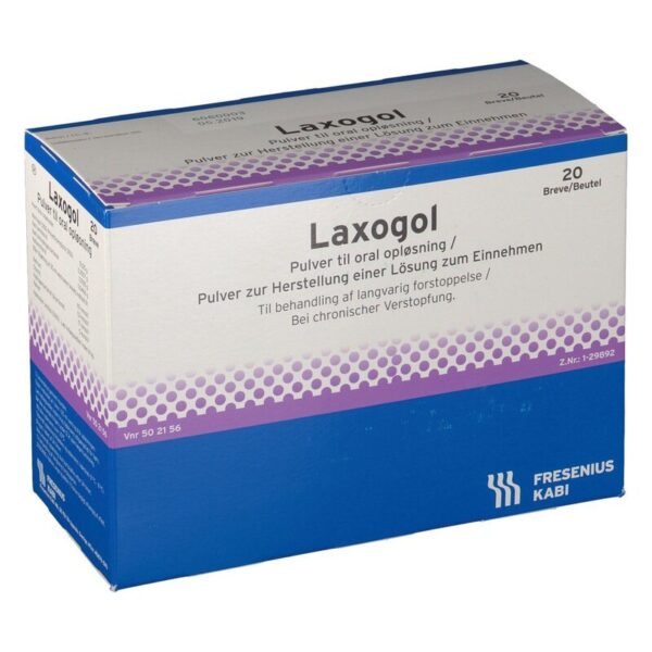 Verpackung eines Produkts namens Laxogol, Pulver zur Herstellung einer Lösung zur Behandlung von Verstopfung.