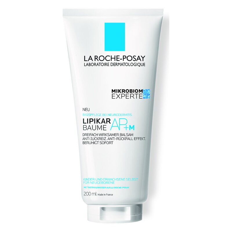 Tube mit Lipikar Baume AP+M von La Roche-Posay, Pflegeprodukte für Neurodermitis, 200 ml.