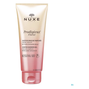 Parfümierte Duschgel-Tube von NUXE in gold-rosa, mit süßem Mandelöl für alle Hauttypen.