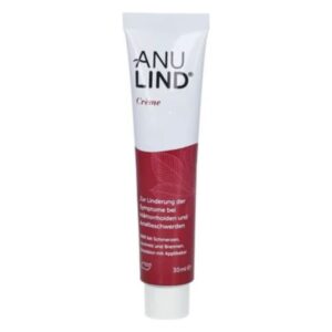 Tube mit ANULIND Creme zur Linderung von Symptomen bei Hämorrhoiden und Analbeschwerden, inklusive Applikator.