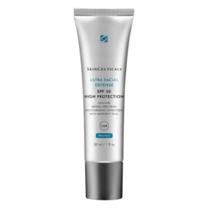 Sonnenschutzcreme in einer silbernen Tube mit blauem Aufdruck, schützt vor UVA/UVB-Strahlen, 30 ml.