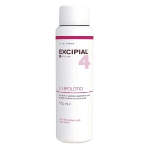 Flasche mit Excipial U Lipolotio, 500 ml, zur Pflege trockener und rauer Haut, enthält 4% Urea.