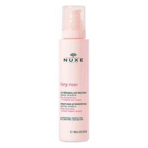Rosa Flasche mit Pumpspender für einen cremigen Make-up Entferner, markiert mit Nuxe und dem Namen "Very rose".