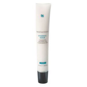 Tube mit Hautcreme namens Epidermal Repair für geschädigte Haut, mit einem weißen und schwarzen Design.