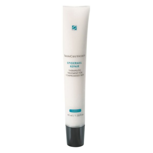 Tube mit Hautcreme namens Epidermal Repair für geschädigte Haut, mit einem weißen und schwarzen Design.