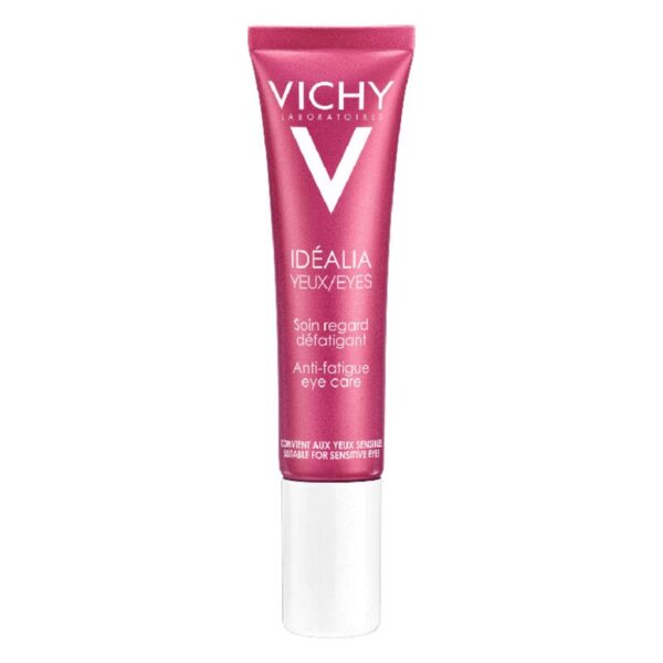 Rosa Augencreme in einer schlanken Tube mit weißem Verschluss, wird zur Minderung von Augenringen empfohlen.