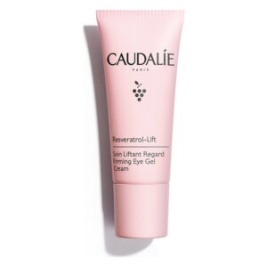 Rosa Tube mit Augenpflege-Gel, beschriftet mit "Resveratrol-Lift" und "Soin Liftant Regard".