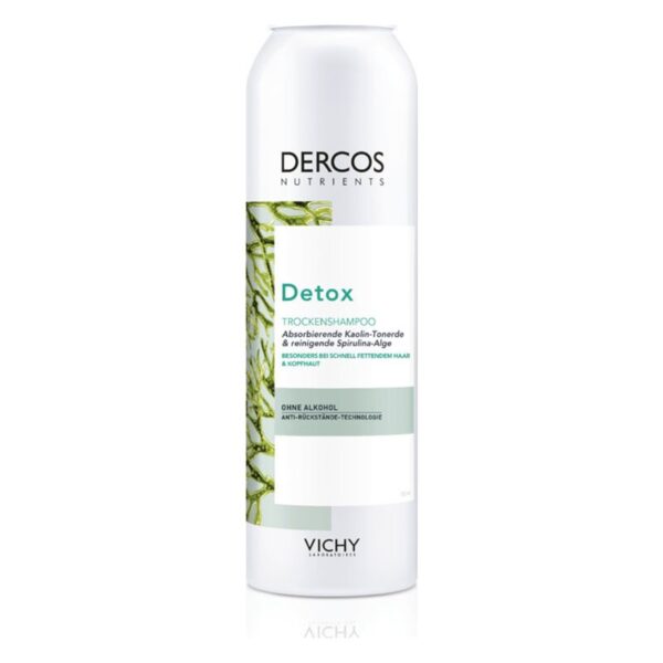 Dose für Trockenshampoo von Vichy mit Detox-Formel, enthält Kaolin und Spirulina, ohne Alkohol.