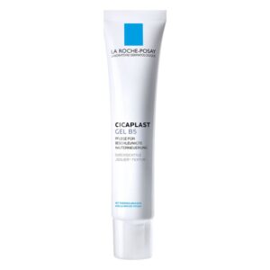 Tube mit Cicaplast Gel B5 von La Roche-Posay, Pflege für die Hauterneuerung, mit transparentem Gel-Textur.