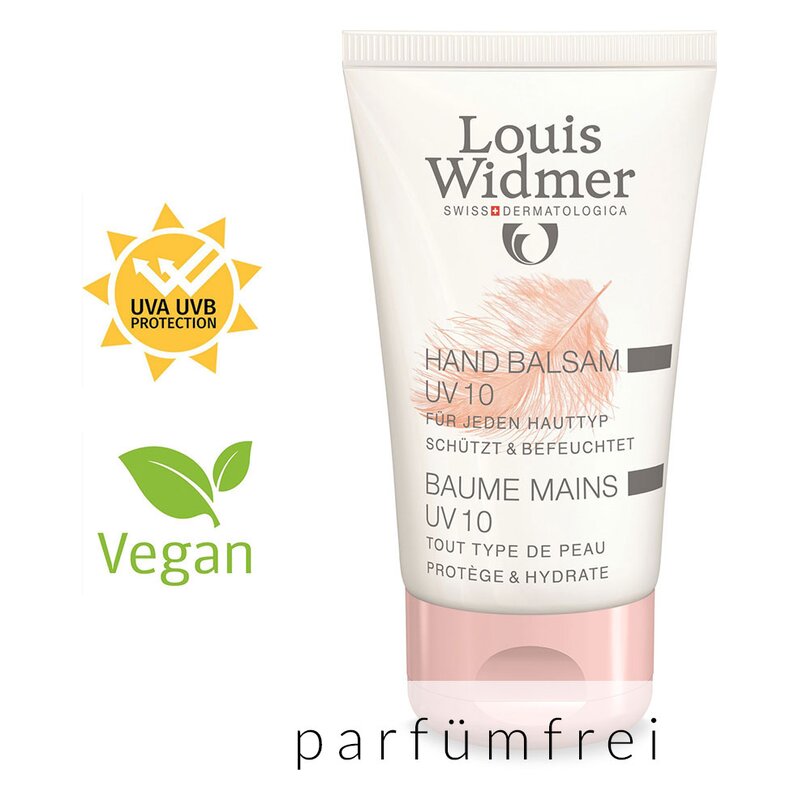 Handbalsam mit UV-Schutz, vegan, in einer Tube mit einem sanften Design, parfümfrei.