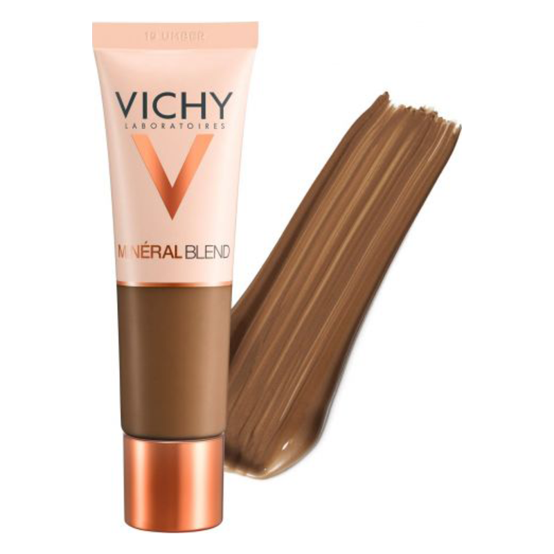 Vichy Mineralblend Foundation in einer Tube mit brauner Farbe daneben.