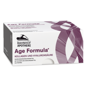 Verpackung von Age Formula mit Kollagen und Hyaluronsäure, glutenfrei, in einer dekorativen Schachtel.