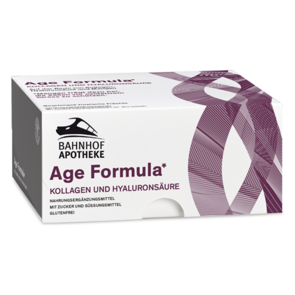 Verpackung von Age Formula mit Kollagen und Hyaluronsäure, glutenfrei, in einer dekorativen Schachtel.