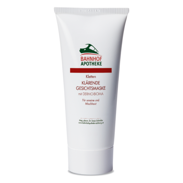 Tube einer klärenden Gesichtsmaske von Bahnhof Apotheke, geeignet für unreine und Mischhaut.