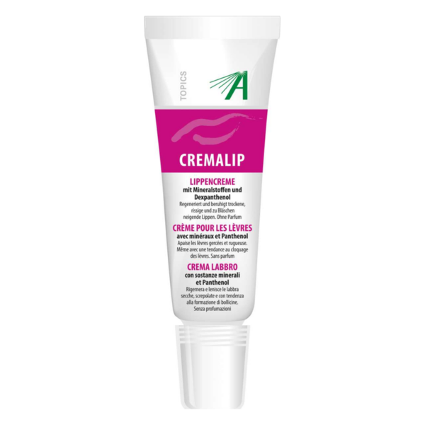 Lippencreme in einer weißen Tube mit rosa Schrift, enthält Mineralstoffe und Dexpanthenol, ohne Duftstoffe.