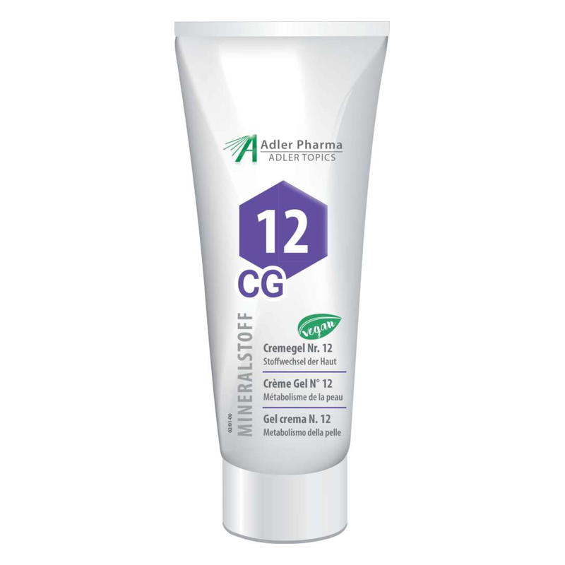 Tube mit Cremegel Nr. 12 von Adler Pharma, vegan, zur Unterstützung des Hautstoffwechsels.