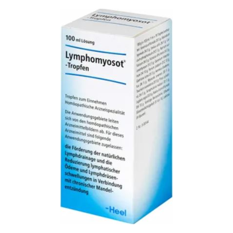 Verpackung von Lymphomyosot Tropfen, einem homöopathischen Mittel zur Förderung der natürlichen Lymphdrainage.